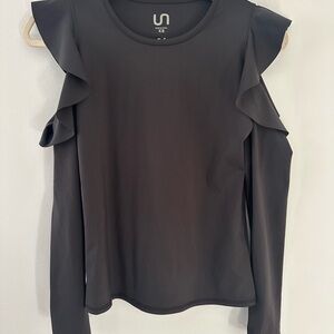 Active wear Black Ruffled Long Sleeve Top